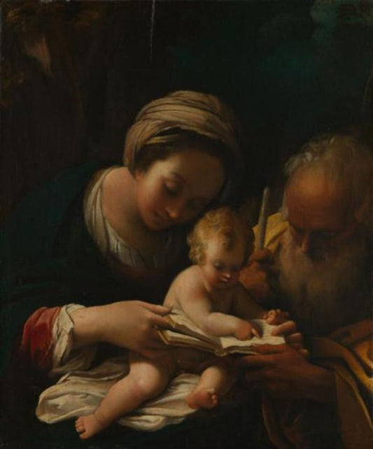 The Holy Family with the Virgin Teaching the Child to Read, vintage artwork by Bartolomeo Schedoni, 12x8" (A4) Poster