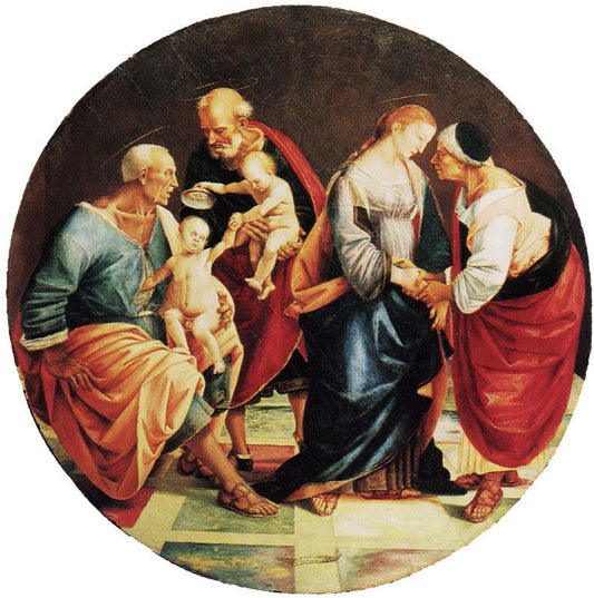 The Holy Family with Zacharias, Elisabeth and John the Baptist, vintage artwork by Luca Signorelli, A3 (16x12") Poster Print