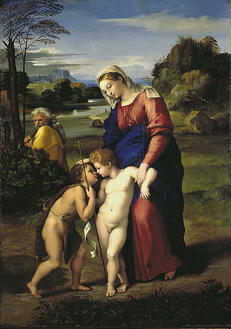 The Holy Father Meeting the Infant Saint John the Baptist, vintage artwork by Raphael, A3 (16x12") Poster Print