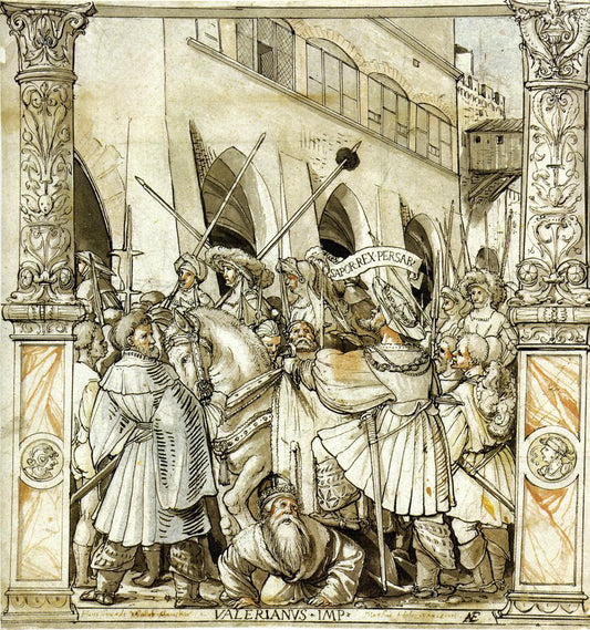 The Humiliation of the Emperor Valerian by  the Persian King Sapor, vintage artwork by Hans Holbein the Younger, A3 (16x12") Poster Print