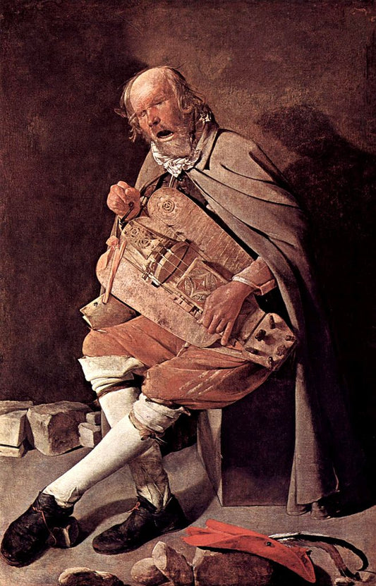 The Hurdy-Gurdy Player, vintage artwork by Georges de La Tour, 12x8" (A4) Poster