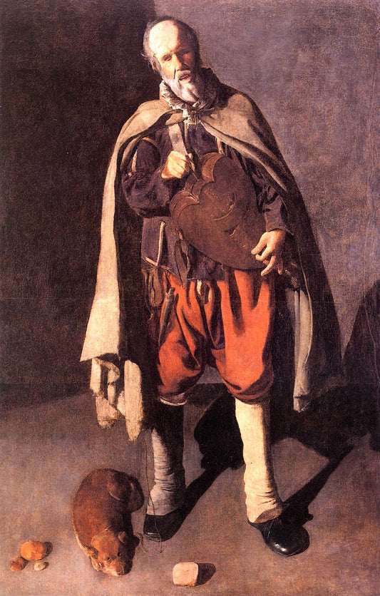 The Hurdy-gurdy Player with a Dog, vintage artwork by Georges de La Tour, 12x8" (A4) Poster