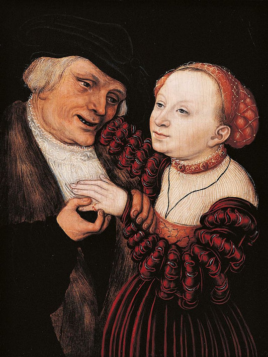 The Ill Matched Lovers, vintage artwork by Lucas Cranach the Younger, 12x8" (A4) Poster