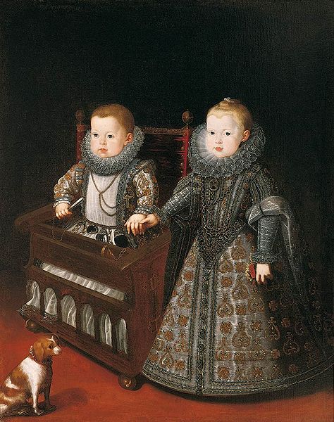 The Infantes Don Alfonso "el Caro" and Doña Ana Margarita, vintage artwork by Bartolome González y Serrano, A3 (16x12") Poster Print