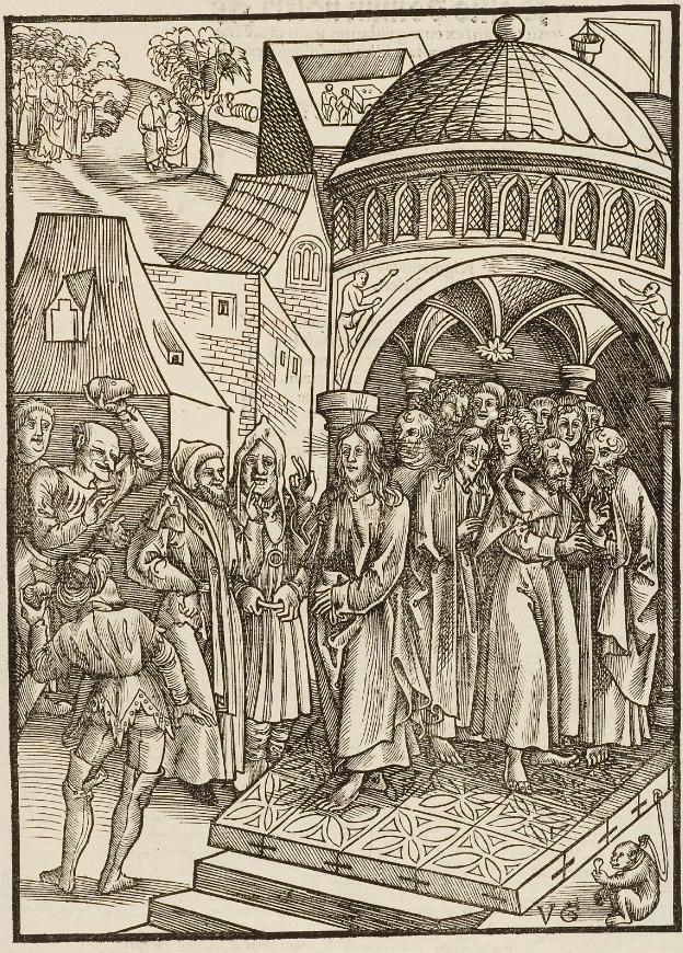 The Jews Threaten to Stone Jesus, vintage artwork by Urs Graf, A3 (16x12") Poster Print