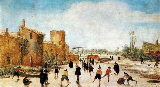 The Joy of Ice on Wallgraben, vintage artwork by Esaias van der Velde I, 12x8" (A4) Poster