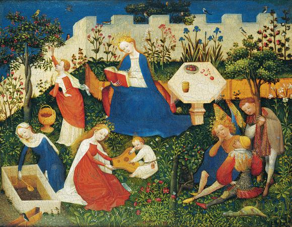 The Little Garden of Paradise, vintage artwork by German School 15th Century - Unknown, A3 (16x12") Poster Print