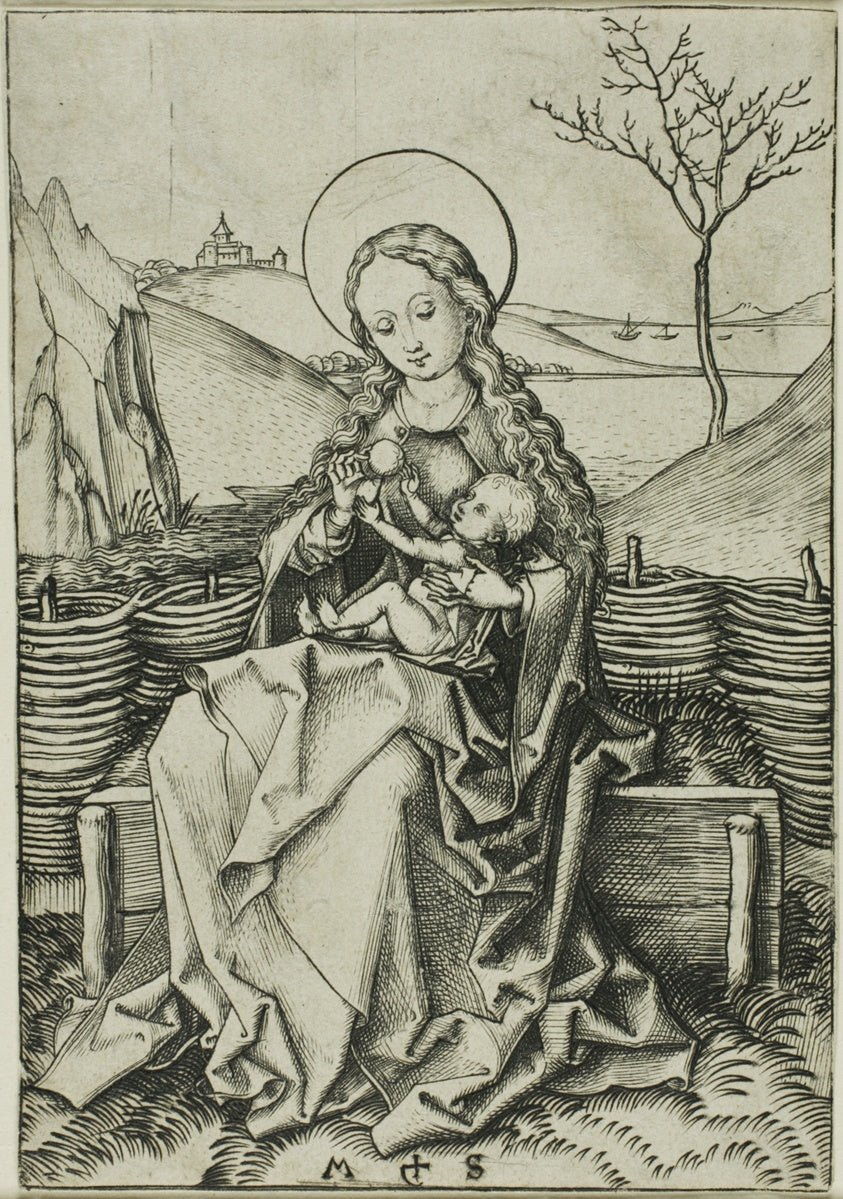 The Madonna and Child on a Grassy Bench by  Martin Schongauer, 23x16"( A2 size ) Poster Print