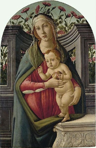 The Madonna and Child, with a Pomegranate, in an Alcove with Roses behind, vintage artwork by Sandro Botticelli, A3 (16x12") Poster Print