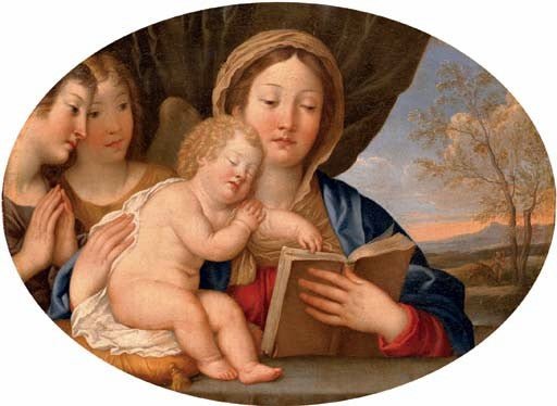 The Madonna and Child with Angels, vintage artwork by Francesco Albani, 12x8" (A4) Poster