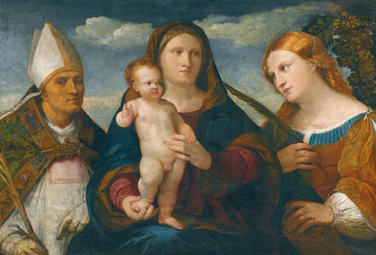 The Madonna And Child With Saint Catherine Of Siena And a Bishop Saint, vintage artwork by Palma il Vecchio, A3 (16x12") Poster Print