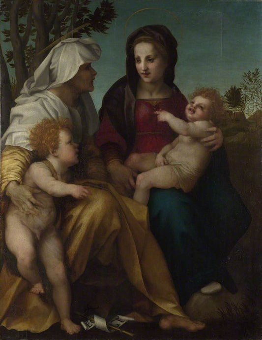 The Madonna and Child with Saint Elizabeth and John the Baptist, vintage artwork by Andrea del Sarto, A3 (16x12") Poster Print
