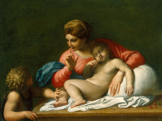 The Madonna and Sleeping Child with Saint John the Baptist, vintage artwork by Annibale Carracci, A3 (16x12") Poster Print
