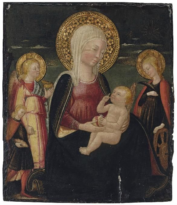 The Madonna dell'Umiltà with Saint Catherine of Alexandria and Tobias and the Angel, vintage artwork by Neri di Bicci, A3 (16x12") Poster Print