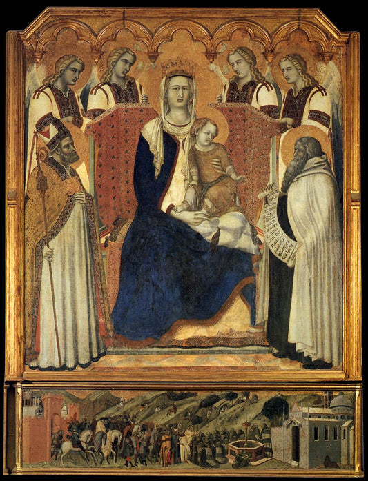 The Madonna with Saint Nicholas and the Prophet Elijah, vintage artwork by Pietro Lorenzetti, 12x8" (A4) Poster
