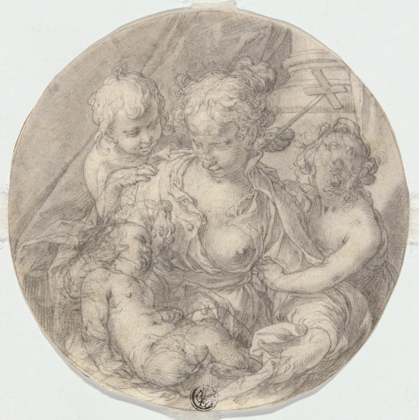 The Madonna with the Christ-child, with the infant John the Baptist and another Child by  Abraham Bloemaert,23x16"( A2 size ) Poster Print