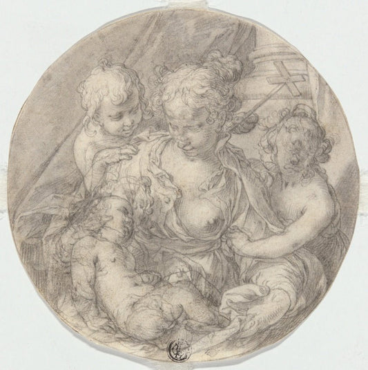 The Madonna with the Christ-child, with the infant John the Baptist and another Child by  Abraham Bloemaert,23x16"( A2 size ) Poster Print