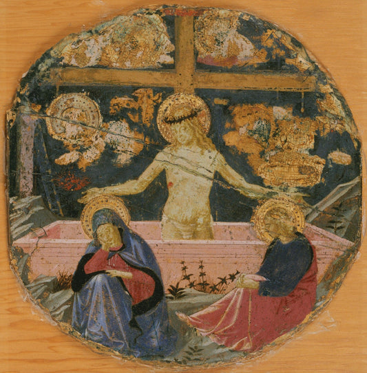 The Man of Sorrows, with the Mourning Virgin, Saint John the Evangelist, and Symbols of the Passion, vintage artwork by Attributed to Benozzo Gozzoli, A3 (16x12") Poster Print