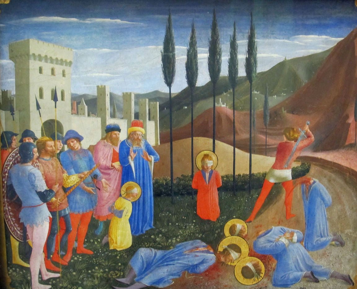 The Martyrdom of Saint Cosmas and Saint Damian (Predella of the San Marco Altarpiece), vintage artwork by Fra Angelico, A3 (16x12") Poster Print