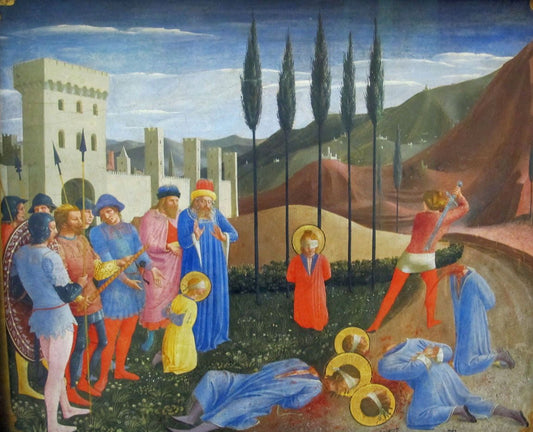 The Martyrdom of Saint Cosmas and Saint Damian (Predella of the San Marco Altarpiece), vintage artwork by Fra Angelico, A3 (16x12") Poster Print