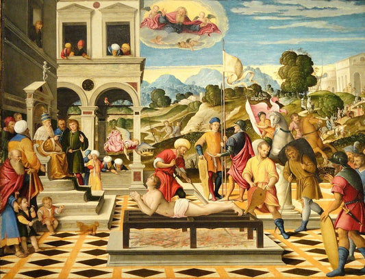 The Martyrdom of Saint Lawrence, vintage artwork by Girolamo da Santa Croce, A3 (16x12") Poster Print