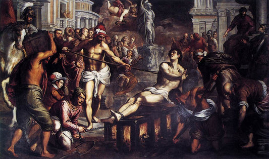 The Martyrdom of Saint Lawrence, vintage artwork by Palma Giovane, A3 (16x12") Poster Print