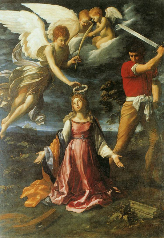 The Martyrdom of St. Catherine of Alexandria, vintage artwork by Guido Reni, 12x8" (A4) Poster