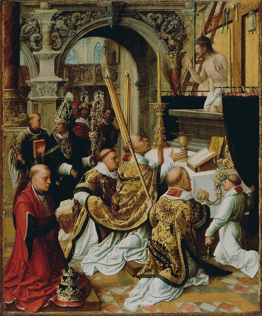 The Mass of Saint Gregory the Great, vintage artwork by Adriaen Isenbrandt, A3 (16x12") Poster Print