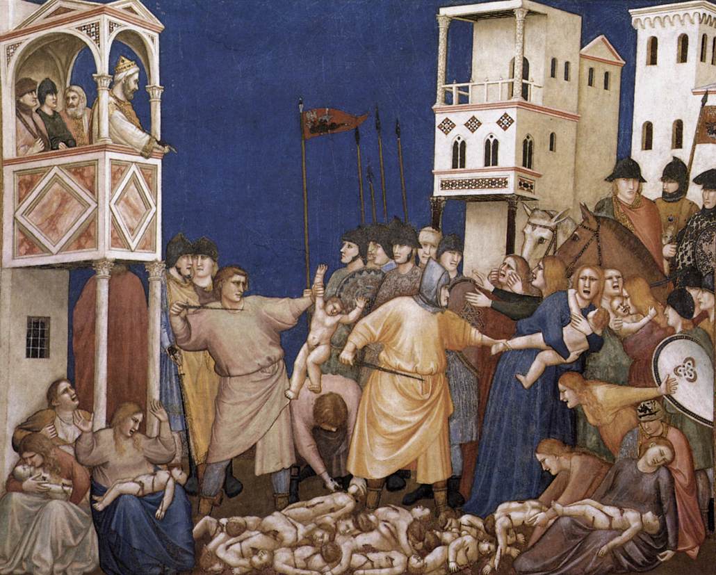 The Massacre of the Innocents (North transept, Lower Church, San Francesco, Assisi), vintage artwork by Giotto, A3 (16x12") Poster Print