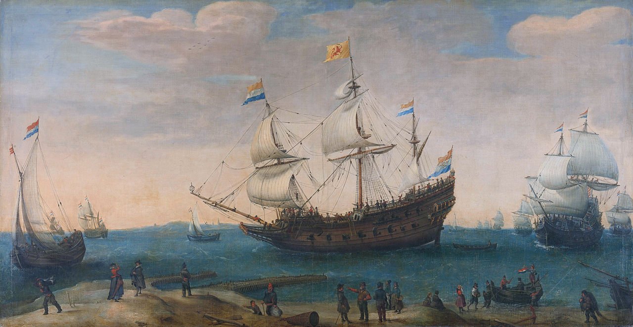 The Mauritius and other East Indiamen, vintage artwork by Hendrick Vroom, A3 (16x12") Poster Print