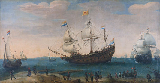 The Mauritius and other East Indiamen, vintage artwork by Hendrick Vroom, A3 (16x12") Poster Print