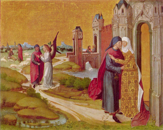The Meeting at the Golden Gate (from Life of the Virgin for the Ursulakirche, Cologne), vintage artwork by Master of the Life of the Virgin, A3 (16x12") Poster Print