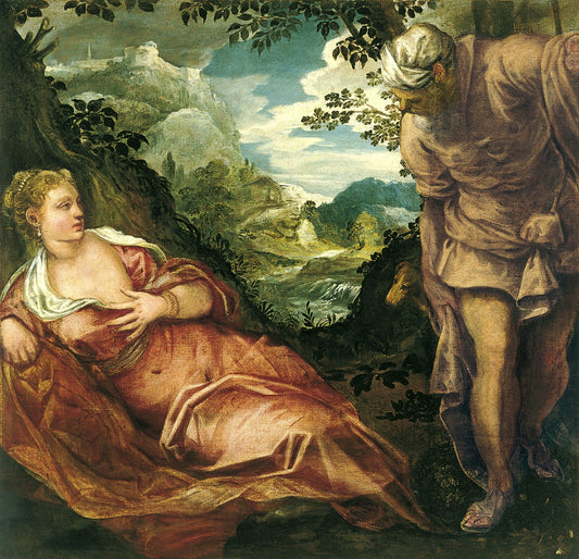 The Meeting of Tamar and Juda, vintage artwork by Tintoretto, A3 (16x12") Poster Print