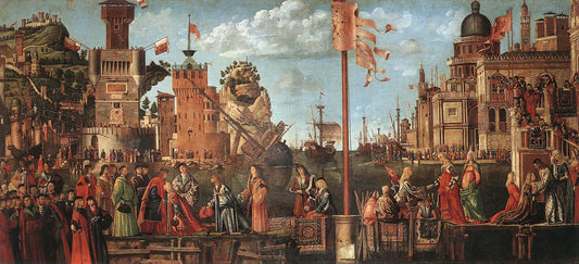 The Meeting of the Betrothed Couple and the Departure of the Pilgrims, vintage artwork by Vittore Carpaccio, A3 (16x12") Poster Print