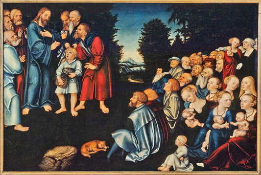 The miracle of the five loaves and two fish, vintage artwork by Lucas Cranach the Elder, A3 (16x12") Poster Print