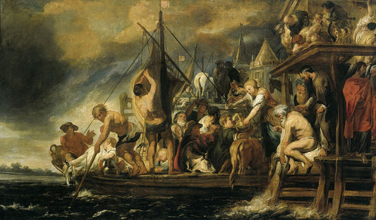 The Miracle of the Obol in the Mouth of the Fish, vintage artwork by Jacob Jordaens, 12x8" (A4) Poster