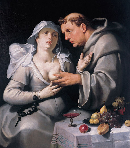 The Monk and the Nun, vintage artwork by Cornelis van Haarlem, A3 (16x12") Poster Print
