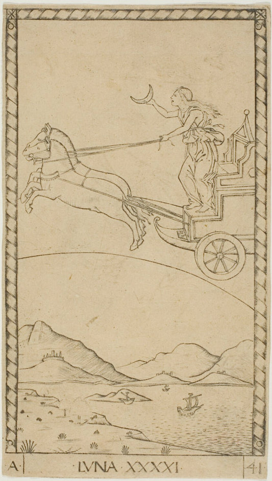 The Moon, plate 41 from Planets and Spheres by  Master of the E-Series Tarocchi, 23x16"( A2 size) Poster Print