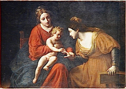 The Mystical Marriage of Saint Catherine, vintage artwork by Alessandro Turchi, 12x8" (A4) Poster