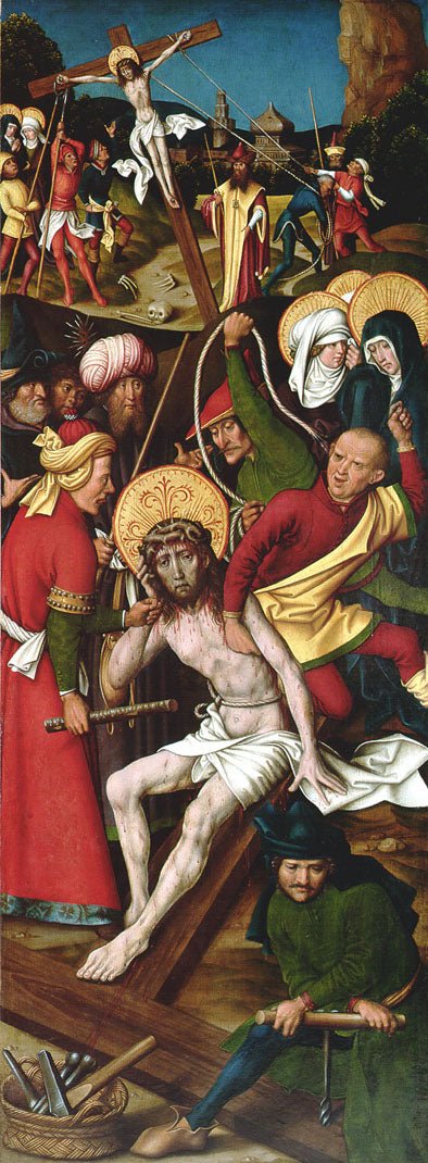 The Nailing of Christ to the Cross, vintage artwork by Sigmund Holbein, A3 (16x12") Poster Print