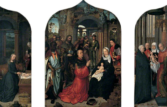 The Nativity (left wing); The Adoration of the Magi (centre); The Presentation at the Temple (right, vintage artwork by Adriaen Isenbrandt, A3 (16x12") Poster Print