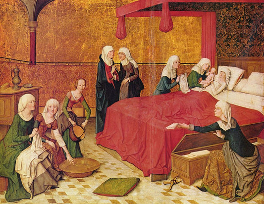 The Nativity of Mary (from the Life of the Virgin for the Ursulakirche, Cologne), vintage artwork by Master of the Life of the Virgin, A3 (16x12") Poster Print
