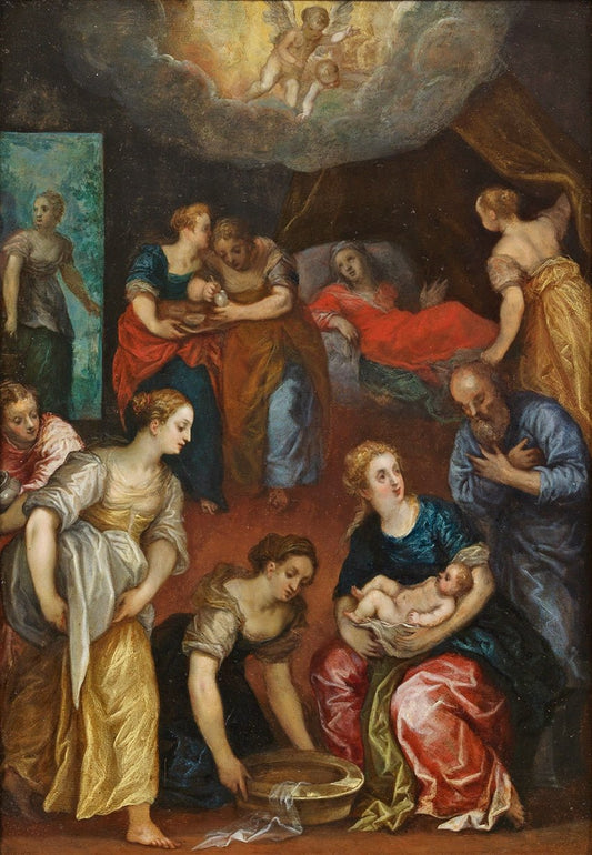 The Nativity of the Virgin Mary, vintage artwork by Hans Rottenhammer, A3 (16x12") Poster Print