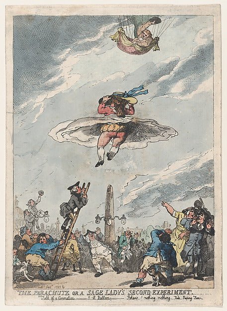 The Parachute or a Sage Lady's Second Experiment September 178, vintage art, A3 (16x12") Poster Print