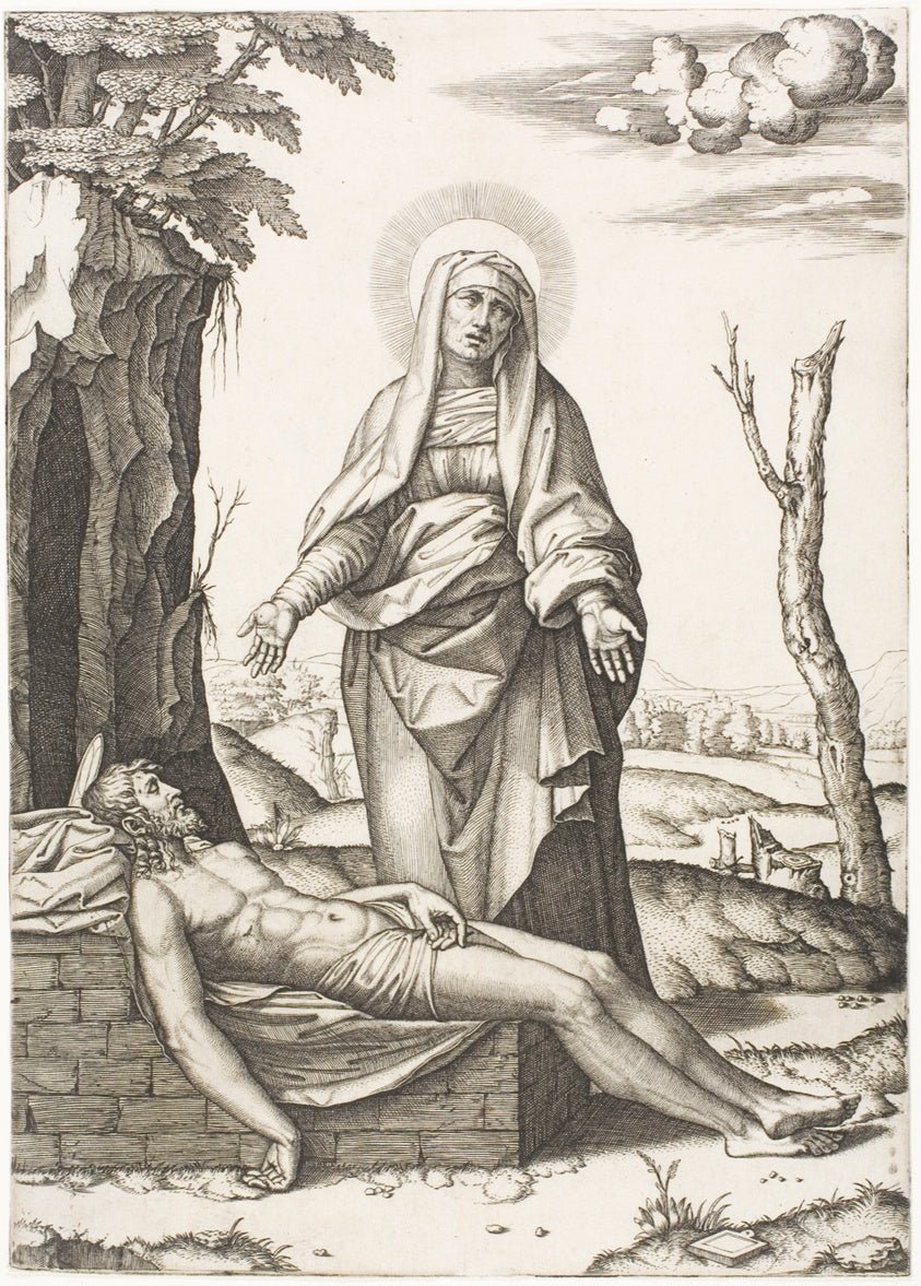 The Pietà by  Marcantonio Raimondi (Italian, c. 1480-1534), 23x16"( A2 size) Poster Print