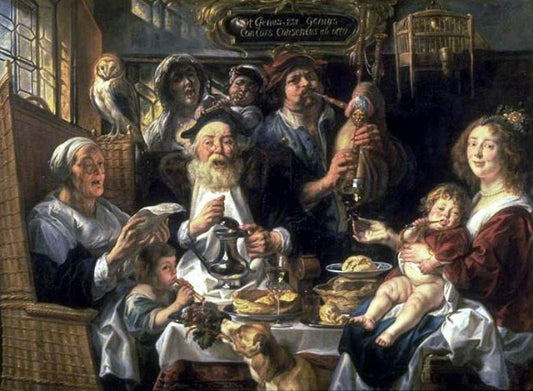 The Piper Plays whilst the Old Sing, vintage artwork by Jacob Jordaens, 12x8" (A4) Poster