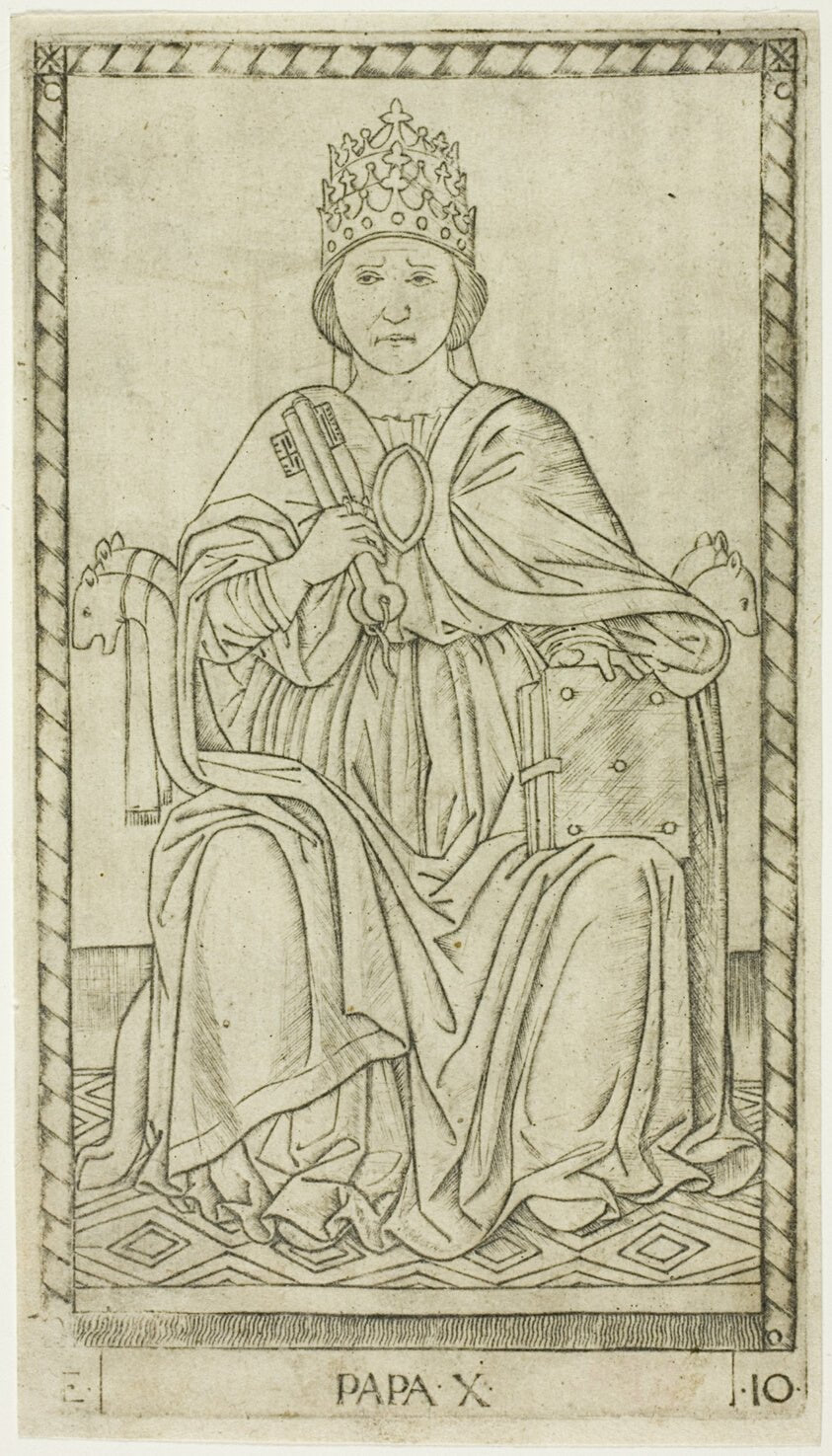 The Pope, plate ten from The Ranks and Conditions of Men by  Master of the E-Series Tarocchi, 23x16"( A2 size) Poster Print