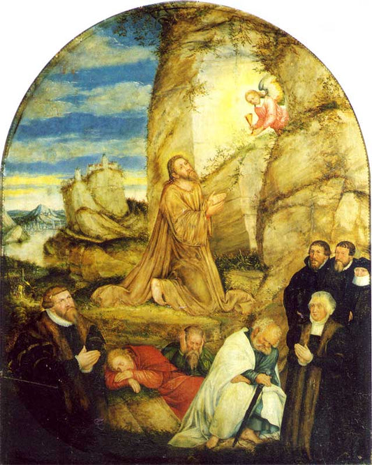The Prayer on the Mount of Olives (Epitaph for Anna Hetzner), vintage artwork by Lucas Cranach the Younger, 12x8" (A4) Poster