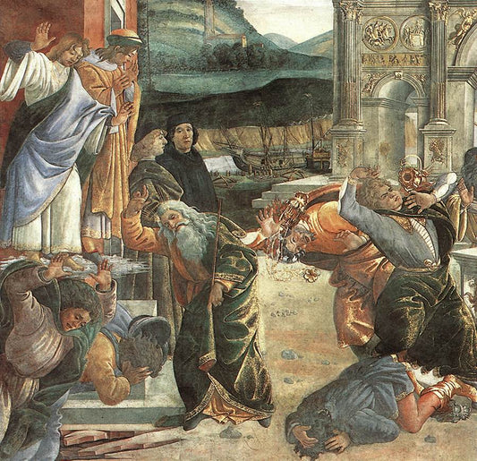 The Punishment of Korah and the Stoning of Moses and Aaron (detail 2), vintage artwork by Sandro Botticelli, A3 (16x12") Poster Print