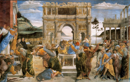 The Punishment of Korah and the Stoning of Moses and Aaron, vintage artwork by Sandro Botticelli, A3 (16x12") Poster Print